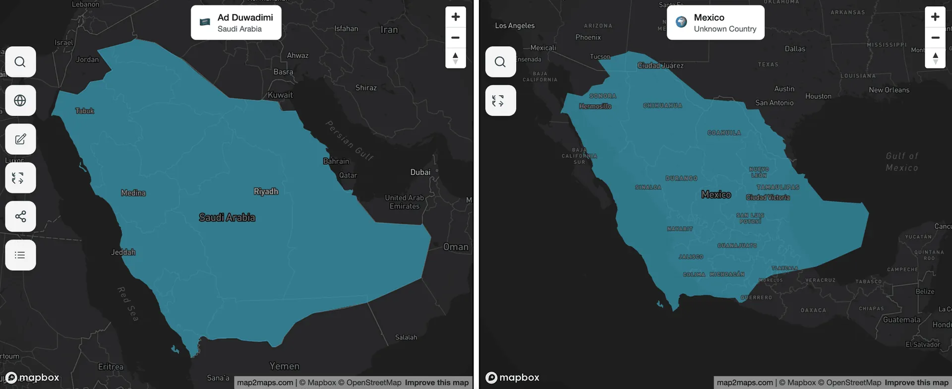 Saudi Arabia vs. Mexico Size Comparison