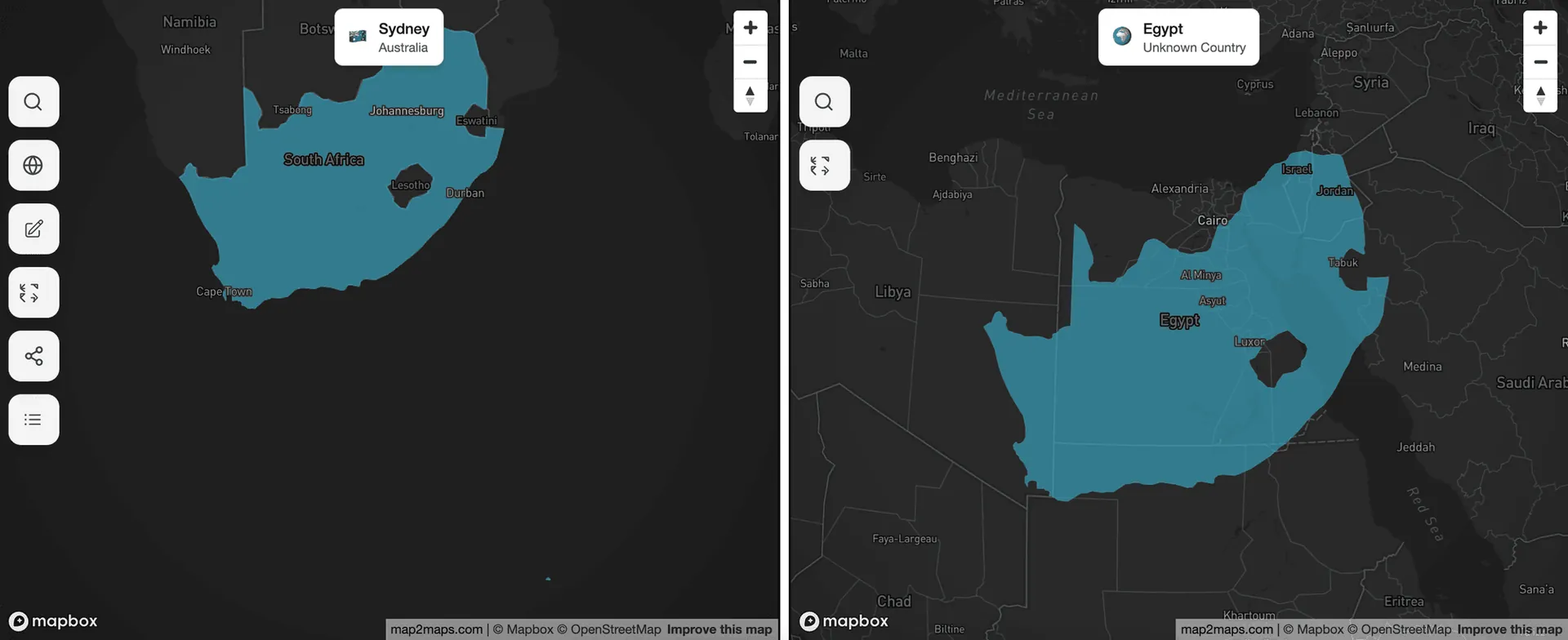 South Africa vs. Egypt Size Comparison